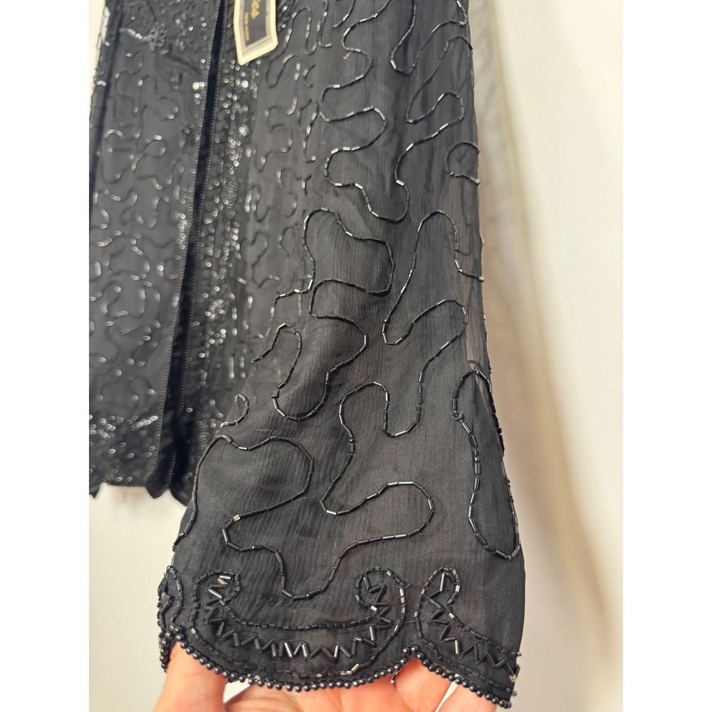 Vintage Deadstock Glamour Silky Nites Beaded Silk Evening Jacket Women 3X Black - Picture 9 of 11